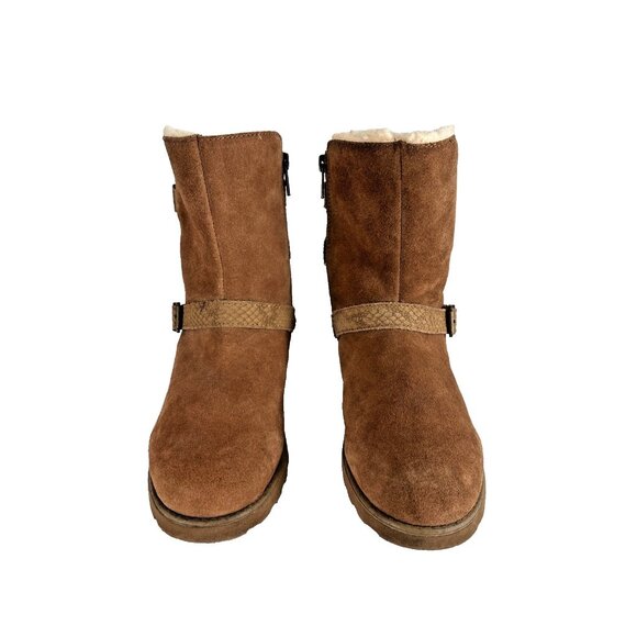 Bearpaw Lucy Women’s Wedge Boots Hickory Suede Shearling Lined Size 8 NeverWet - Picture 1 of 14